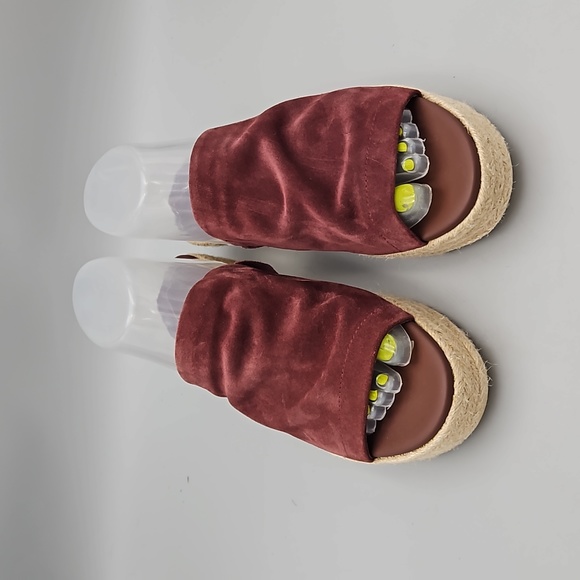 Vince Solana Suede Burgundy Slide-On Platform Espadrille Sandals Women 9 - Picture 2 of 9
